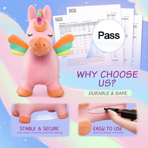 EVERICH TOY Bouncy Horse Unicorn Toys, Inflatable Bouncing Animal Hopping Toys, Outdoor Indoor Ride on Bouncer, Boys Girls Birthday Gift for 18 Month 2 3 4 5 6 Year Old Kid- Plush Unicorn Toy - Image 5