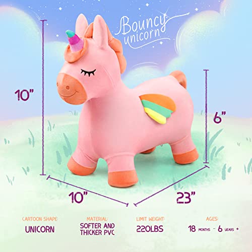 EVERICH TOY Bouncy Horse Unicorn Toys, Inflatable Bouncing Animal Hopping Toys, Outdoor Indoor Ride on Bouncer, Boys Girls Birthday Gift for 18 Month 2 3 4 5 6 Year Old Kid- Plush Unicorn Toy - Image 2