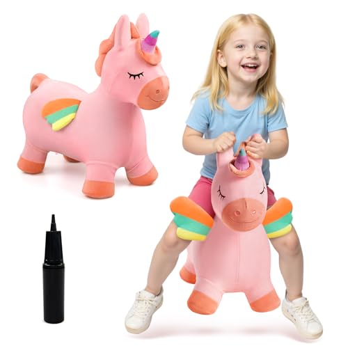EVERICH TOY Bouncy Horse Unicorn Toys, Inflatable Bouncing Animal Hopping Toys, Outdoor Indoor Ride on Bouncer, Boys Girls Birthday Gift for 18 Month 2 3 4 5 6 Year Old Kid- Plush Unicorn Toy - Image 1
