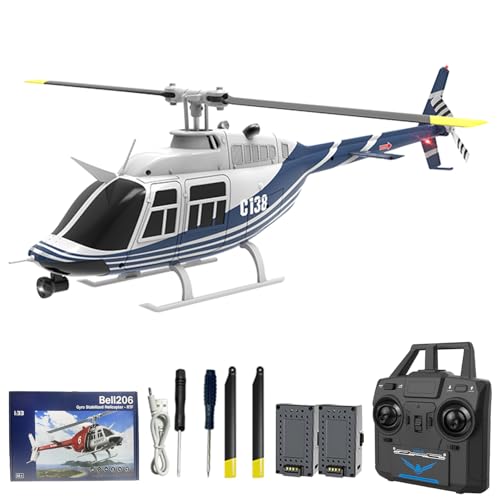 Hylukon C138 Remote Control Helicopter 133 Scale Bell206 Helicopter 24G 4CH RTF Single Propeller Aileron Free Optical Flow Positioning Sixaxis Gyroscope Stabilization Gift for Adults 2 Battery - Image 1