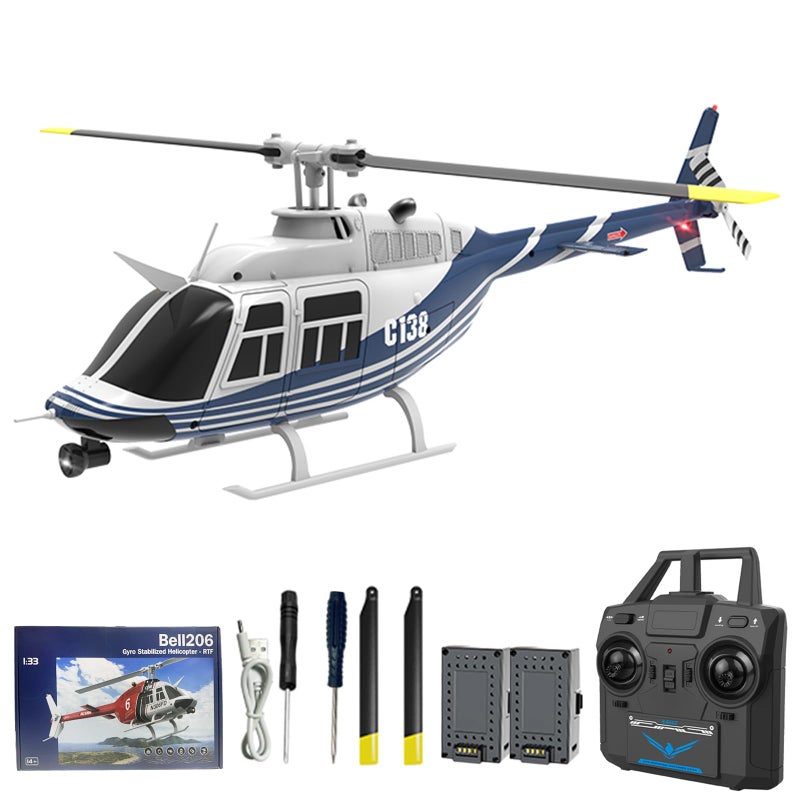 Hylukon C138 Remote Control Helicopter 133 Scale Bell206 Helicopter 24G 4CH RTF Single Propeller Aileron Free Optical Flow Positioning Sixaxis Gyroscope Stabilization Gift for Adults 2 Battery - Image 3