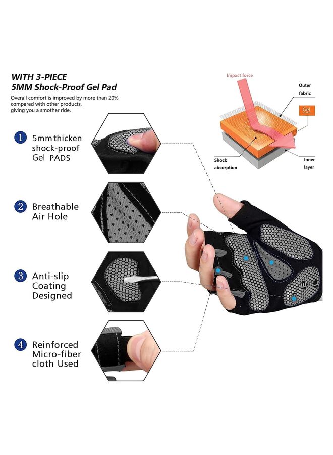 SHOP Cycling Gloves Bike Gloves for Men/Women-【5MM Gel Pad】 Biking Gloves Half Finger Road Bike Bicycle Gloves-for Cycling/Workout/Motorcycle/Gym/Training/Outdoor (Color : Black, Size : XL - Image 2