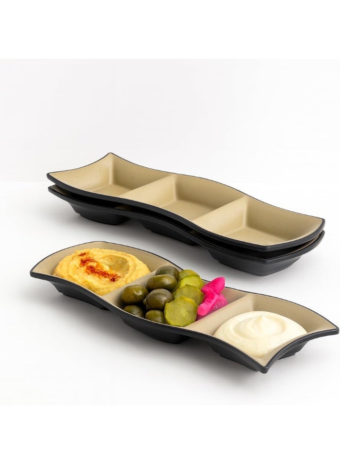 ماستر جولد 3 أطباق ميلامين مقسمة مقاومة للكسر، قطر 29 سم | طبق تقديم للمقبلات والصلصات والمكسرات | طبق متعدد الاستخدامات للغمس وتقديم الوجبات الخفيفة في المطاعم والفنادق والمنازل - Image 1