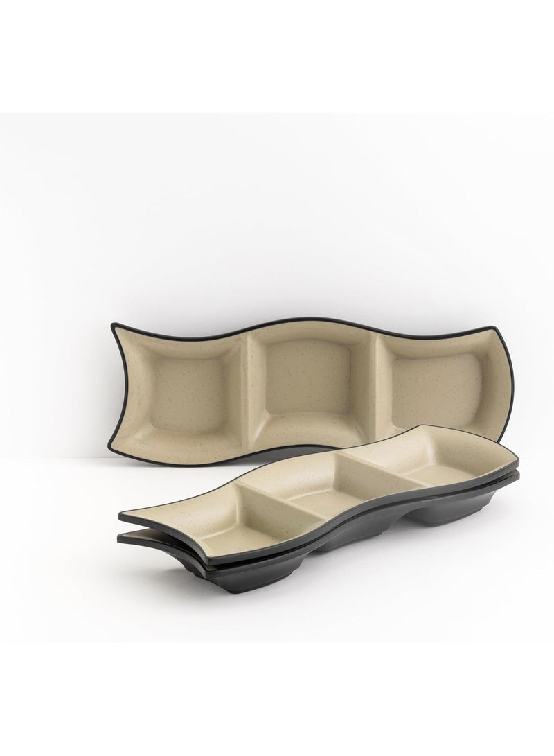 ماستر جولد 3 أطباق ميلامين مقسمة مقاومة للكسر، قطر 29 سم | طبق تقديم للمقبلات والصلصات والمكسرات | طبق متعدد الاستخدامات للغمس وتقديم الوجبات الخفيفة في المطاعم والفنادق والمنازل - Image 4