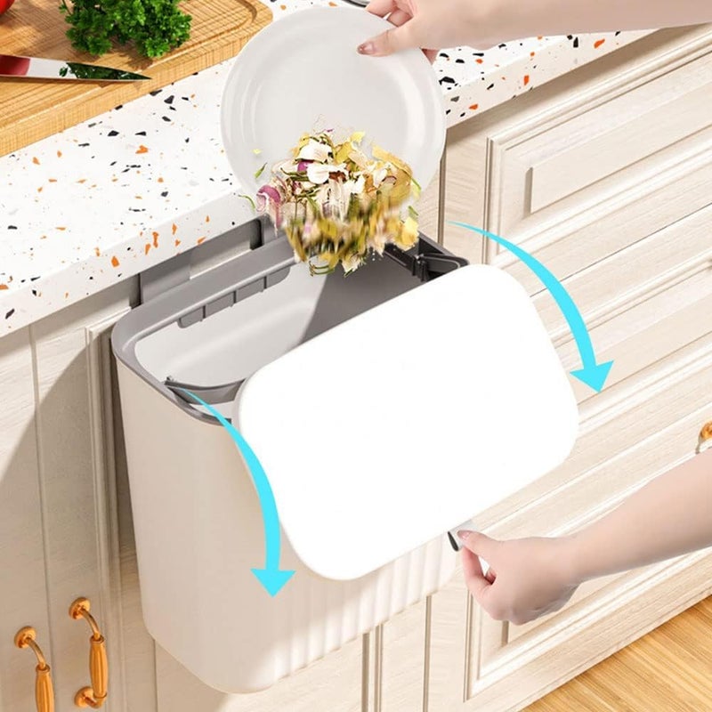 AMPLIN AMPLIN 24 Gallon Kitchen Compost Bin for Counter Top or Under Sink Hanging Small Trash Can with Lid for CupboardBathroomBedroomOfficeCamping Mountable Indoor Compost Bucket Gray Grey  - Image 3