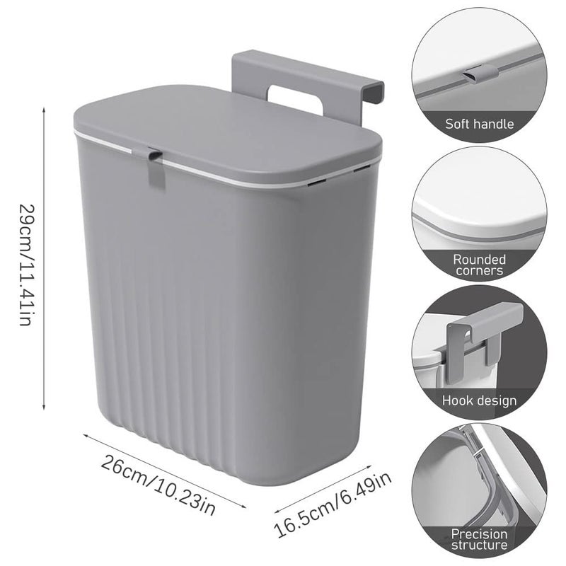 AMPLIN AMPLIN 24 Gallon Kitchen Compost Bin for Counter Top or Under Sink Hanging Small Trash Can with Lid for CupboardBathroomBedroomOfficeCamping Mountable Indoor Compost Bucket Gray Grey  - Image 4