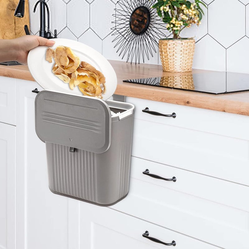 AMPLIN AMPLIN 24 Gallon Kitchen Compost Bin for Counter Top or Under Sink Hanging Small Trash Can with Lid for CupboardBathroomBedroomOfficeCamping Mountable Indoor Compost Bucket Gray Grey  - Image 5