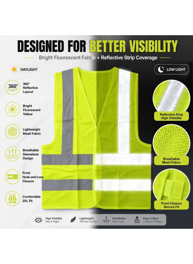 High Visibility Reflective Safety Vest 2XL, Neon Yellow Green Hi-Vis Work Vest with Silver Reflective Strips, Lightweight Sleeveless Construction Vest for Roadwork, Warehouse, Cycling and Outdoor Work (Pack- 2) - Image 1