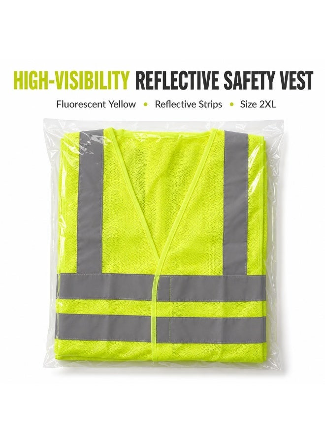 High Visibility Reflective Safety Vest 2XL, Neon Yellow Green Hi-Vis Work Vest with Silver Reflective Strips, Lightweight Sleeveless Construction Vest for Roadwork, Warehouse, Cycling and Outdoor Work (Pack- 2) - Image 3