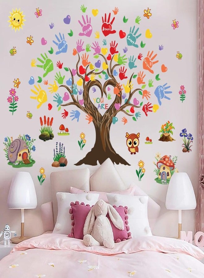 Datesno Colorful Inspirational Wall Sticker Quotes Tree Handprint You are Wall Decals Classroom Tree Peel and Stick Wall Art Decals for Kids Room Elementary School Teacher Classroom - Image 1