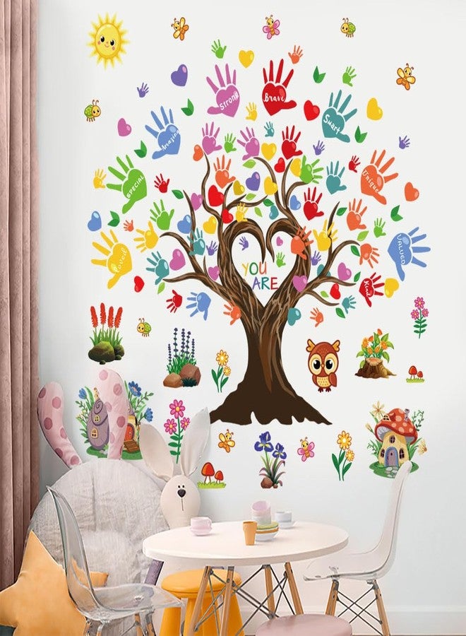 Datesno Colorful Inspirational Wall Sticker Quotes Tree Handprint You are Wall Decals Classroom Tree Peel and Stick Wall Art Decals for Kids Room Elementary School Teacher Classroom - Image 2