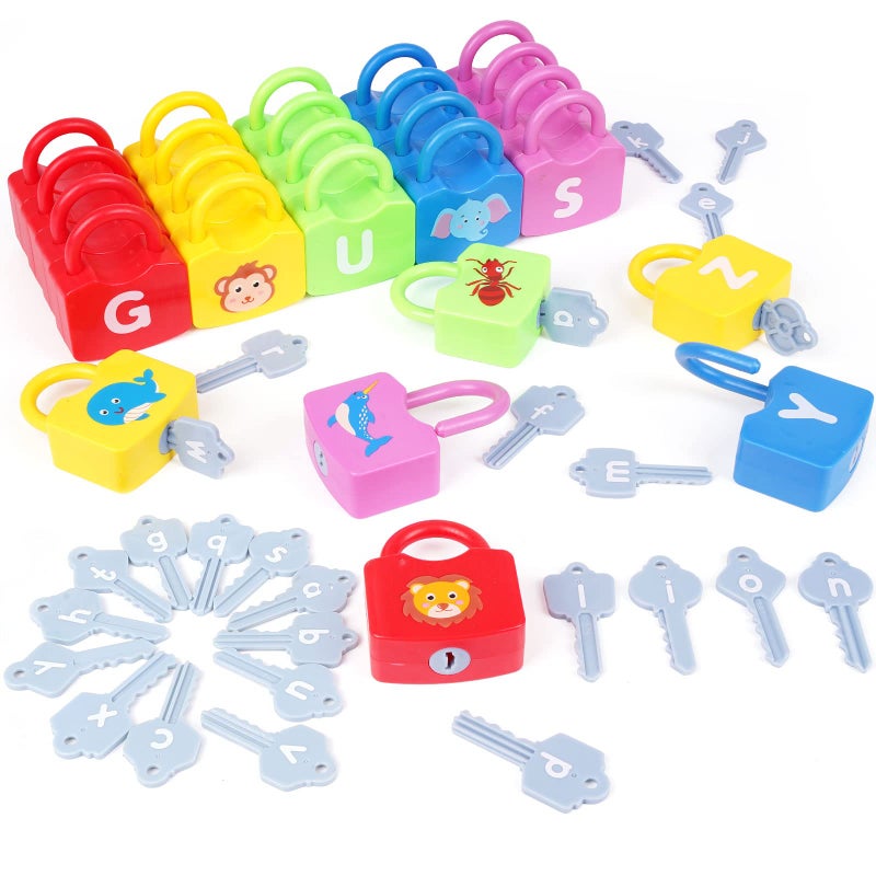 Axearte Montessori Educational Toys -Alphabet Learning Locks And Keys For Kids Toys- Learning Toys Set With 26 Locks & 26 Keys- Toddler Toy Baby Sensory Fine Motor Skills Toys- Abc Locks And Keys Toys - Image 2