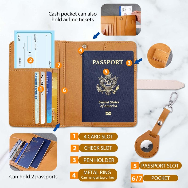 Deziliao Passport wallets, Mulit-purpose RFID Blocking Passport Holder AirTag Wallet, Travel Wallet Cover Caseï¼ˆBrownï¼‰ - Image 3