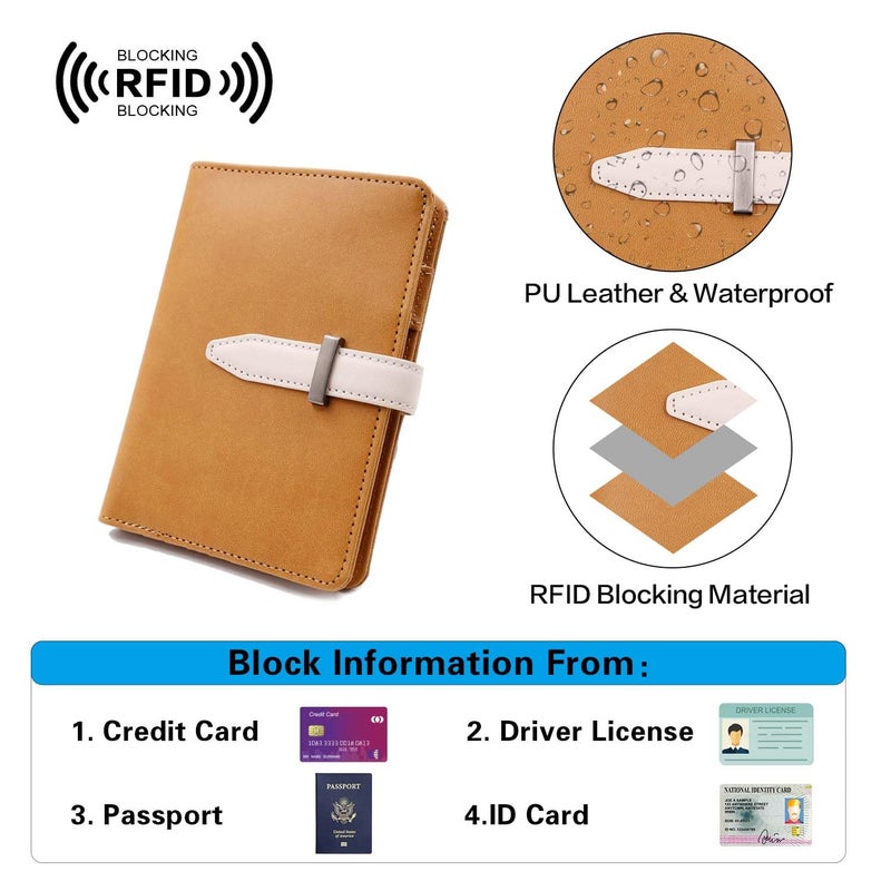 Deziliao Passport wallets, Mulit-purpose RFID Blocking Passport Holder AirTag Wallet, Travel Wallet Cover Caseï¼ˆBrownï¼‰ - Image 5
