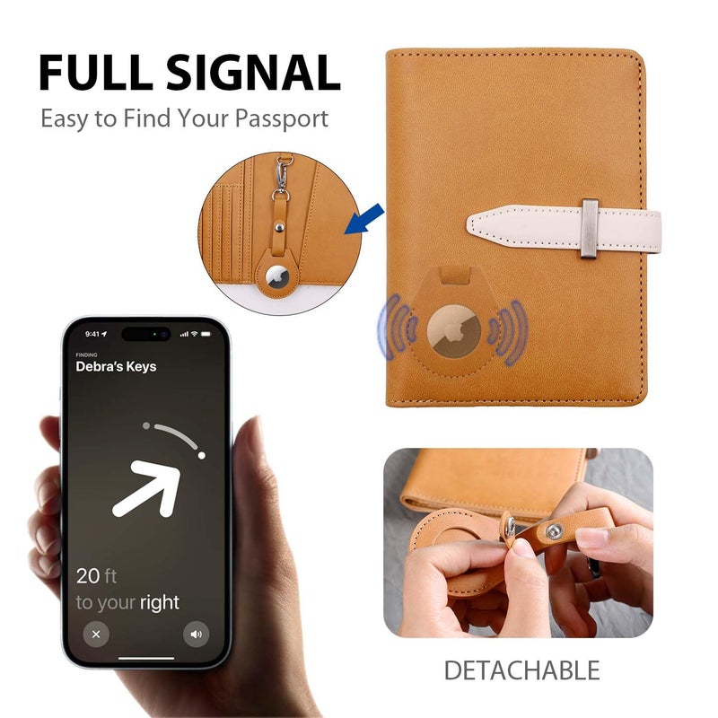 Deziliao Passport wallets, Mulit-purpose RFID Blocking Passport Holder AirTag Wallet, Travel Wallet Cover Caseï¼ˆBrownï¼‰ - Image 2