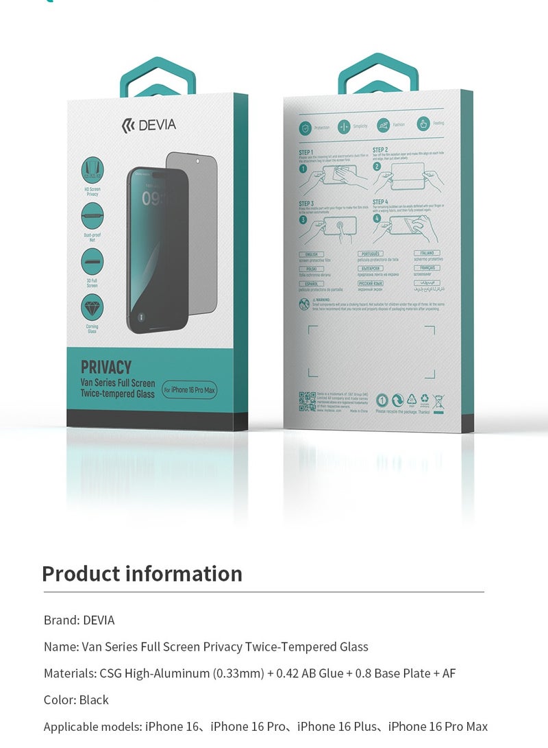 Devia iPhone 16 screen protector ensures that your screen is protected from scratches and shocks while maintaining your personal privacy. Thanks to the double-reinforced glass and supports quick fingerprint recognition