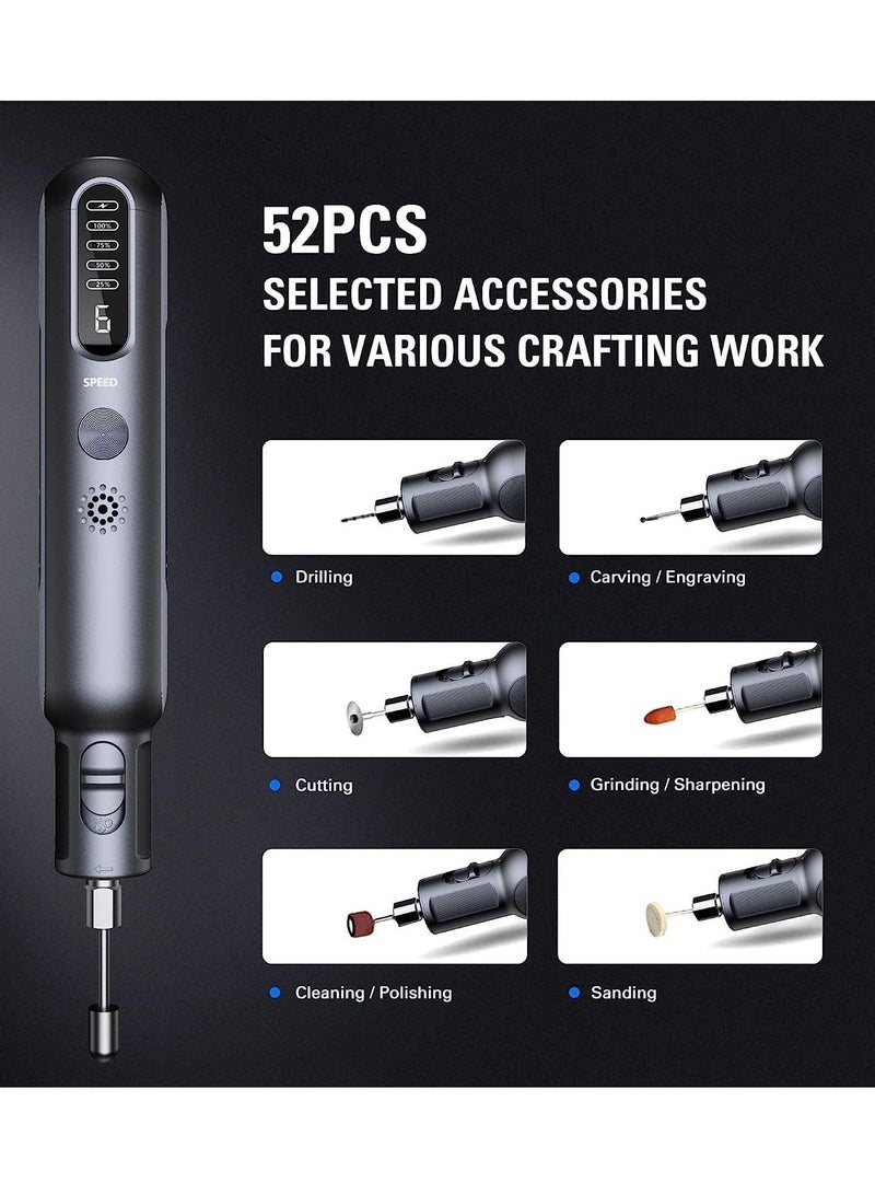 KASTWAVE Rotary Tool Kit, 8V Cordless with 52pcs Accessories for Multi-Purpose, USB Charging 180W High Power and 6-Level Speed Settings Rotary Tool - Image 3