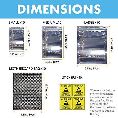 Millennial Essentials Open Top & Resealable Antistatic Bags ESD Shielding Bag with Anti-static Labels for Hard Drive SSD HDD Motherboard Video Card RAM Electronic Devices (Pack of 40) (Assorted Sizes) - Image 3