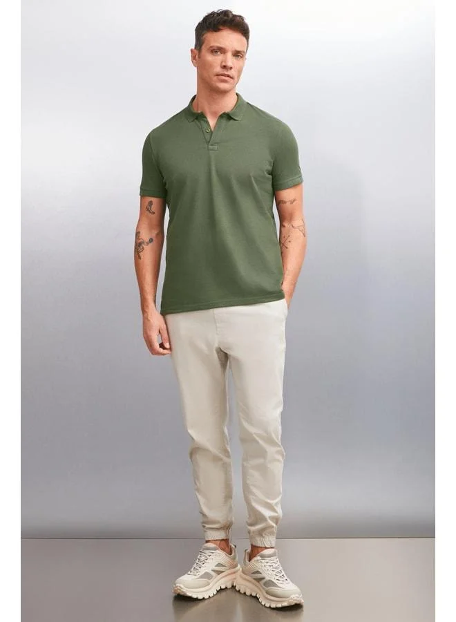 GRIMELANGE MARTEN Men's 100% Cotton Short Sleeve Regular Fit Khaki Polo Collar T‑shirt.