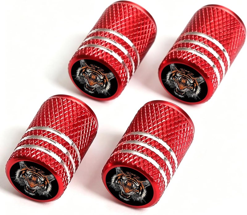 DoYoMo 4pcs Red Valve Stem Caps Tiger Tire Air Caps Aluminum Car Valve Stem Cover Cover for Auto SUV Truck Bicycle Motorcycle Corrosion Proof Universal Cars Accessories Tiger Gifts for Women Men - Image 1