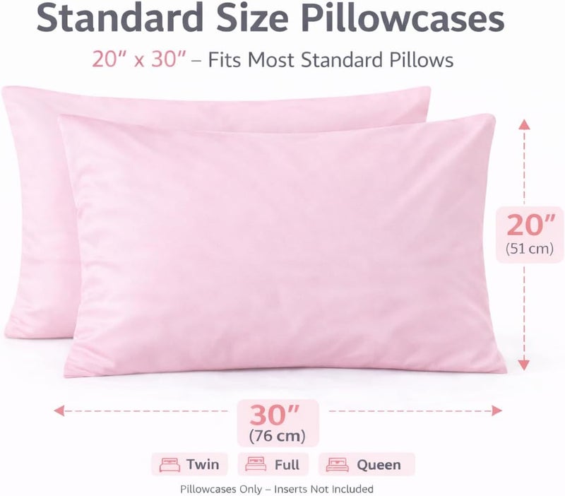 EVOLIVE Ultra Soft Brushed Microfiber Standard Size 20"x30" Pillowcases Pair Set of 2 with Envelope Closure (20"x30" Standard, Pink) - Image 2