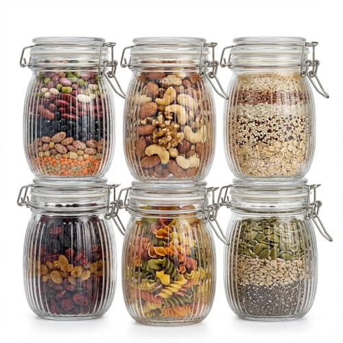 Snaiio Glass Jars with Airtight Lids, 26oz Glass Storage Jars Set of 6, Thick Food Storage Containers for Pantry Organization, Kitchen Counter, Coffee, Pasta, Cereal - Image 1