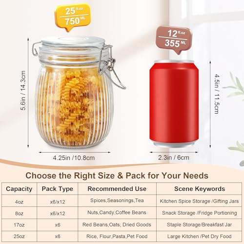 Snaiio Glass Jars with Airtight Lids, 26oz Glass Storage Jars Set of 6, Thick Food Storage Containers for Pantry Organization, Kitchen Counter, Coffee, Pasta, Cereal - Image 2