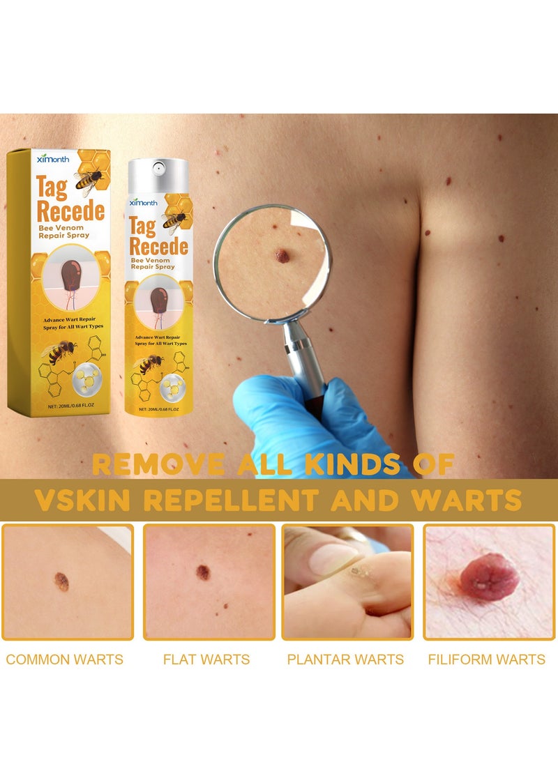 ximonth - Tag Recede Bee Venom Repair Spray, A Gentle Safe Portable Wart Removal Spray with Natural Extracts for All Skin Types，Universal for Both Men and Women Wart Removal .Protecting Health and Beauty. - Image 1