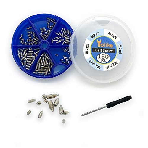 Yoliko 150 pcs Nickel Plated Tip Screws Pointed Cross Slot Leather Accessories 6 Sizes Belt Screws Include M23M25M253M256M36M38 With 2mm Screwdriver for Belt Buckle Wallet Handbag Purse with Box - Image 1