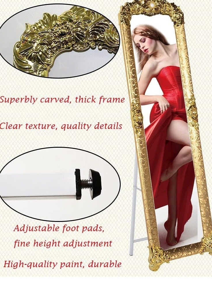 Golden Full Length Mirror with Stand Large Rectangula Floor Mirror Dressing Long Mirrors Free Standing Makeup Mirror Full Body Mirrorr with stand for Bedroom Living Room(165*45CM/8132-Gold)  - Image 5