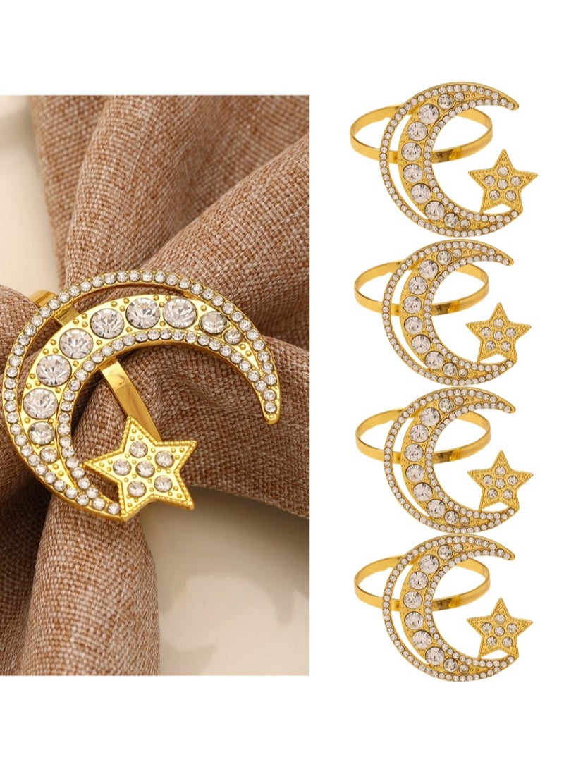 Star Moon Type Napkin Rings, 4Pcs Gold Napkin Rings for Table Setting Anniversary Celebration, Birthday, Party Table Setting, Alloy Napkin Rings Hotel Table Napkin Rings - Image 1