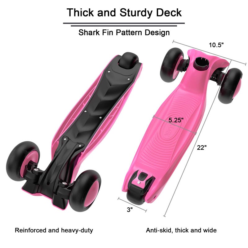 Allek Kick Scooter B03, Lean 'N Glide 3-Wheeled Push Scooter with Extra Wide PU Light-Up Wheels, Any Height Adjustable Handlebar and Strong Thick Deck for Children from 3-12yrs (Rose Pink) - Image 4