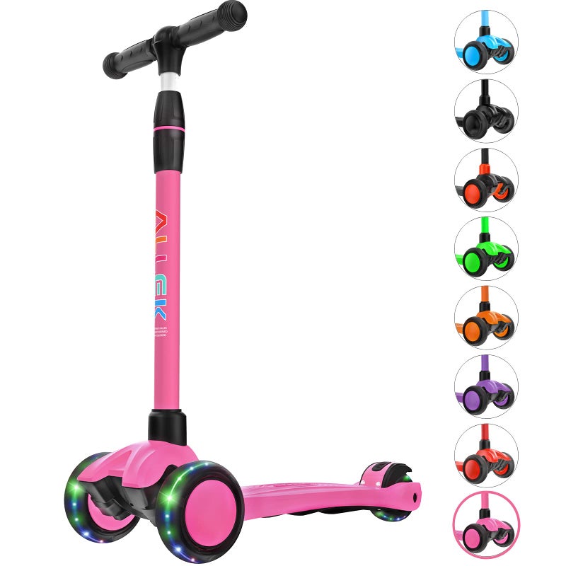 Allek Kick Scooter B03, Lean 'N Glide 3-Wheeled Push Scooter with Extra Wide PU Light-Up Wheels, Any Height Adjustable Handlebar and Strong Thick Deck for Children from 3-12yrs (Rose Pink) - Image 1