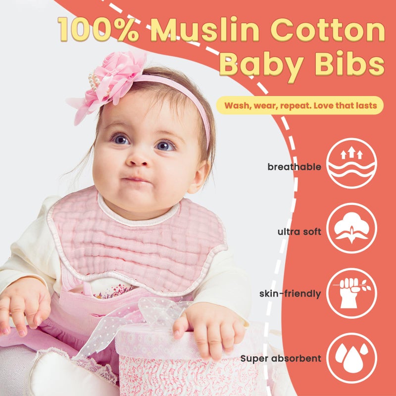 MUSBUY Baby Bibs Drooling Teething Drool Bibs Muslin Cotton for Girls Boy Absorbent Soft Breathable Adjustable - Image 2