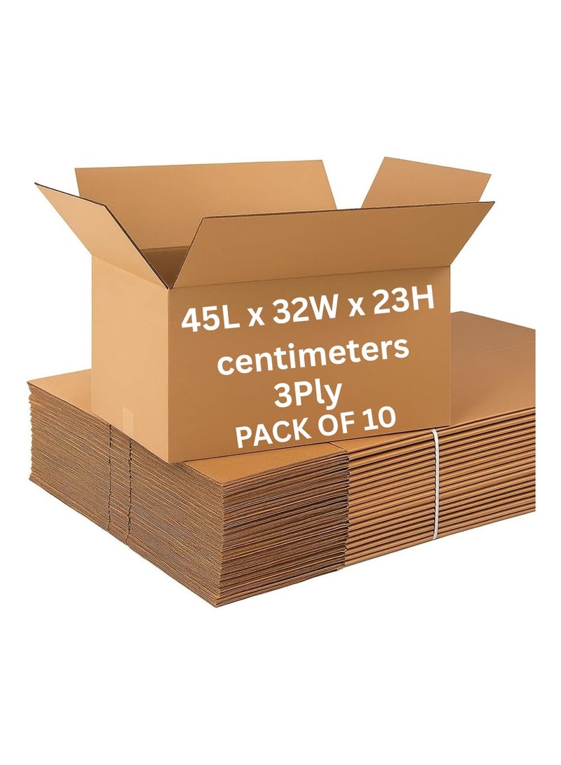 AMSUA Pack of 10 Brown Cardboard Moving Boxes 45x32x23cm, 3 Ply Corrugated Cartons, Recyclable Packaging Boxes for Shipping, Moving & Storage - Image 1