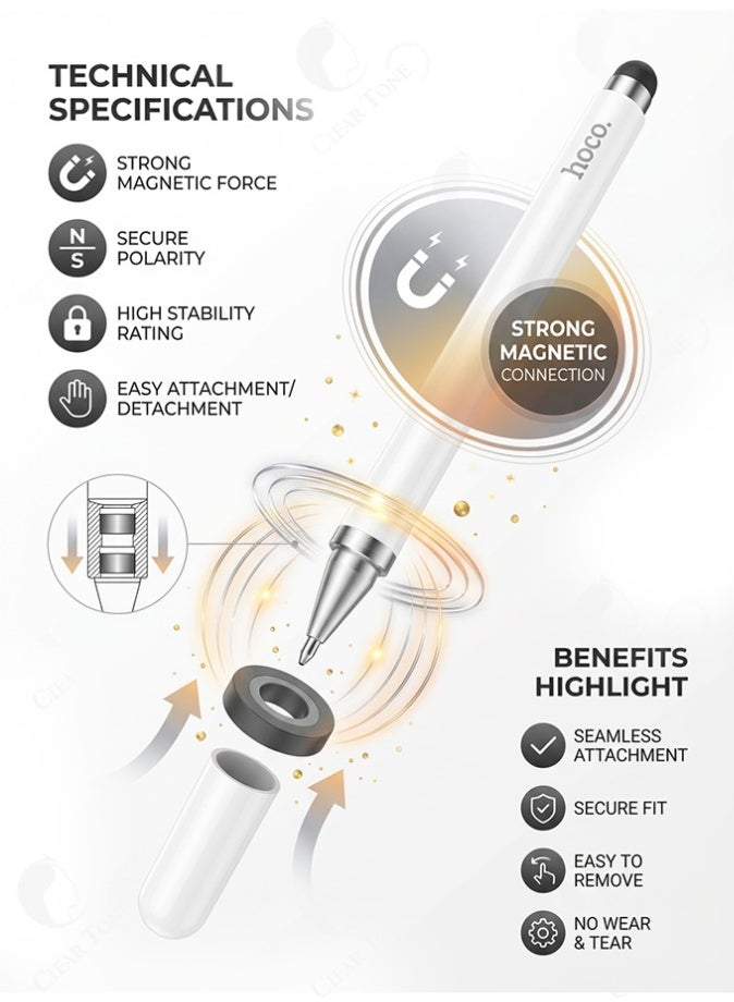 hoco. Best Universal Capacitive Stylus Pen (Digital Pencil) – Premium Copper & Aluminum Metal Body, Ultra-Sensitive Passive Touch, Magnetic Anti-Loss Tip, Dual Silicone Heads for Smooth Writing, Drawing, Note-Taking, and All Touchscreen Devices & Ideal For Artists, Students & Professionals - Image 4