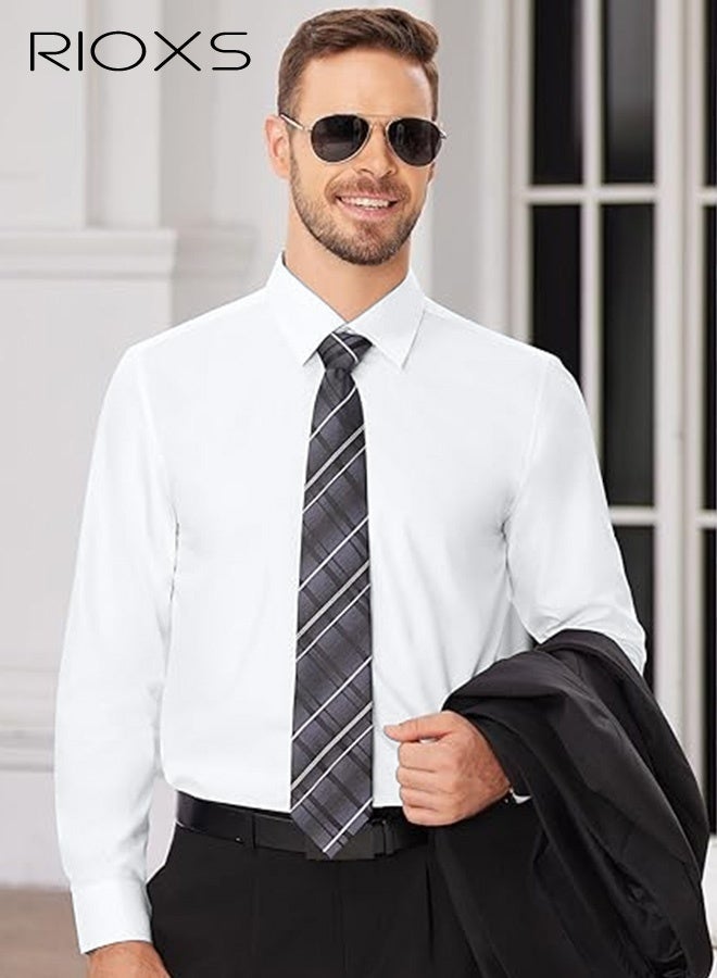 RIOXS Men's Dress Shirts, Regular-Fit Button Down Collar Shirts, Long Sleeve Formal Shirts for Men, Wrinkle-Free Work Blouses Tops, Dressy Shirts for Business, Office, Meeting, Interview, Party, Wedding Dating Shirt, Classic White Blouses - Image 1