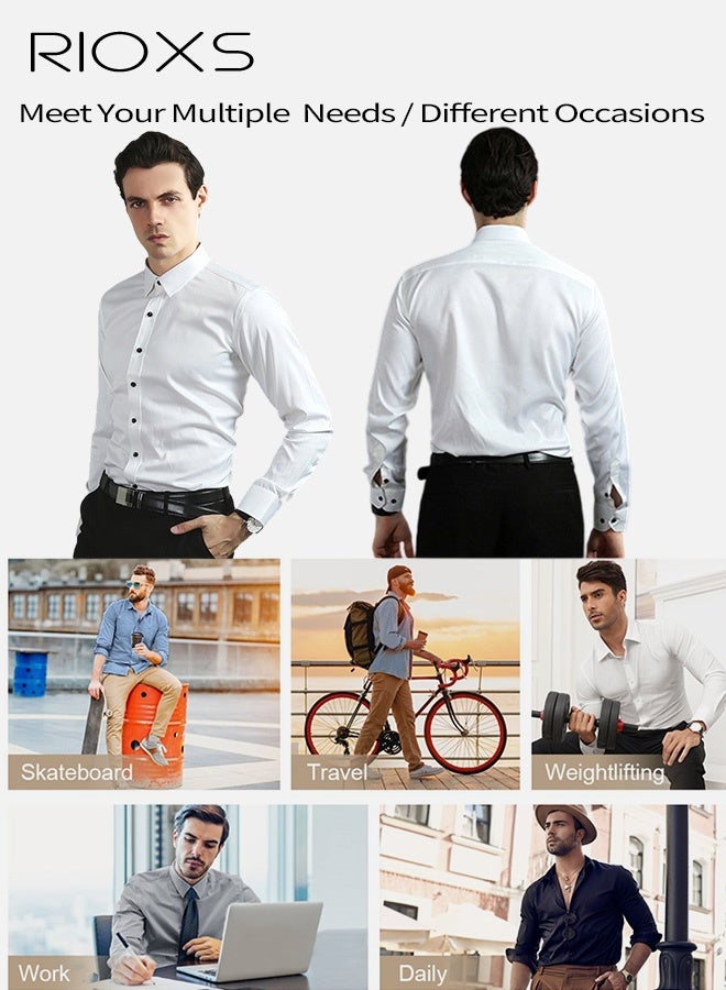 RIOXS Men's Dress Shirts, Regular-Fit Button Down Collar Shirts, Long Sleeve Formal Shirts for Men, Wrinkle-Free Work Blouses Tops, Dressy Shirts for Business, Office, Meeting, Interview, Party, Wedding Dating Shirt, Classic White Blouses - Image 4