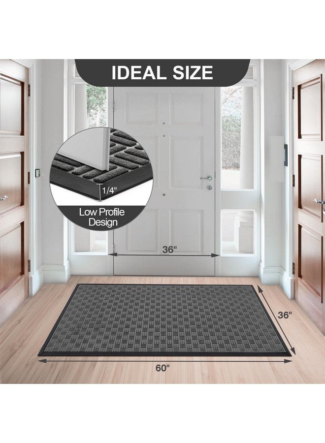 Mibao Front Door Mat, Heavy Duty Durable Welcome Mat for Outdoor Indoor, Dirt Trapper Waterproof Super Absorbent Door Mat for Entryway Outside Patio Porch, 61.5" x 36", Gray - Image 2