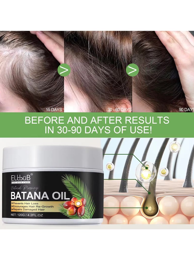 ELBBUB 120 جرام من زيت الباتانا الطبيعي وزبدة الشعر وزيت الباتانا الخام لنمو الشعر مع زيت بذور الخروع وزبدة الشيا، يعمل زيت الباتانا على تعزيز قوة الشعر ومنع تساقطه وإصلاحه وتقصفه وتجفيفه، زيت نمو الشعر - Image 3