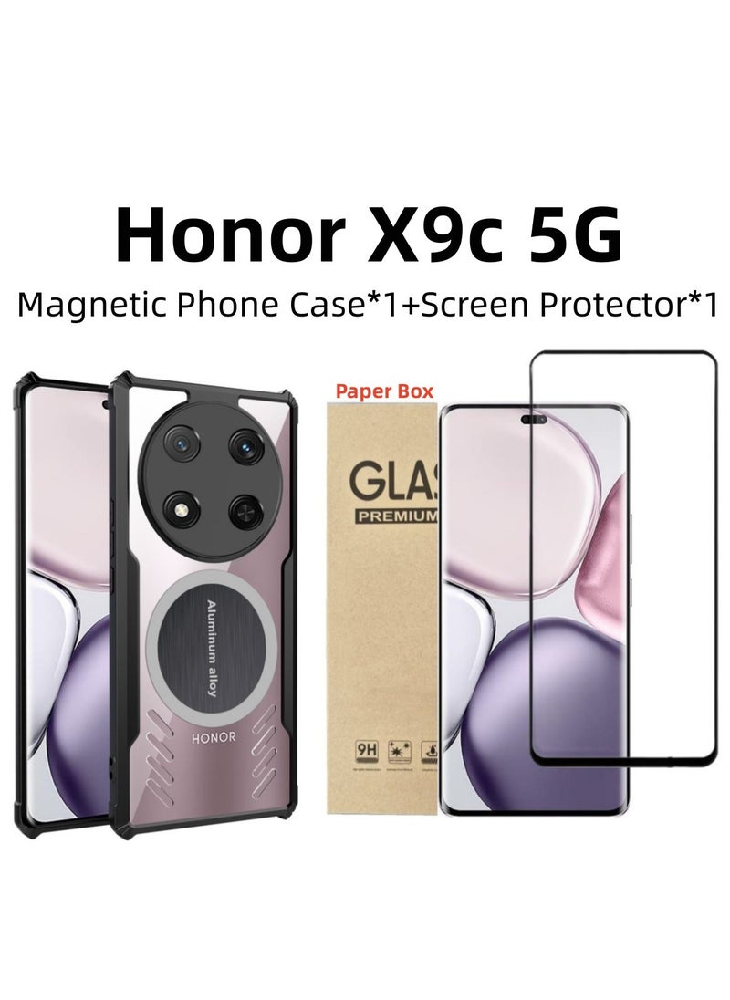 Generic [1+1 Sets] For Honor X9c 5G Case & Screen Protector Magnetic Suction Car Phone Cover with Cooling and Anti Drop Function Tempered Glass Screen Protector  - Image 1