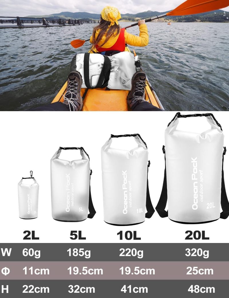 5L white waterproof storage bag with mobile phone waterproof bag adjustable long shoulder strap, suitable for kayaking, camping, hiking, swimming and boating - Image 2