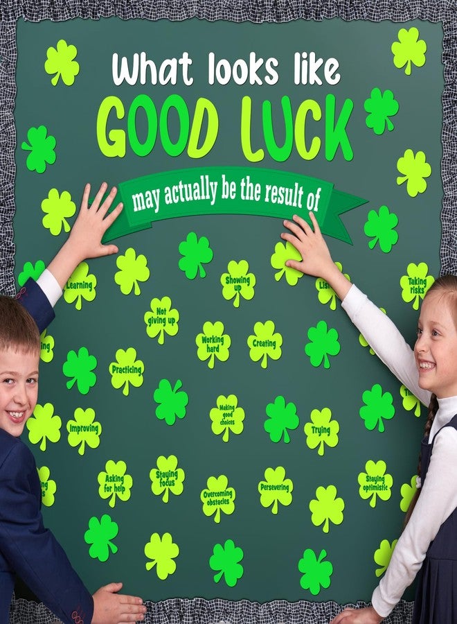 Feifeiya 80 Pcs St. Patrick's Day Bulletin Board March Bulletin Board Inspirational DIY Shamrock Cutouts with White Black Burlap Border for Irish Festival Party Favor Supplies Toddler Classroom Wall Decor - Image 5