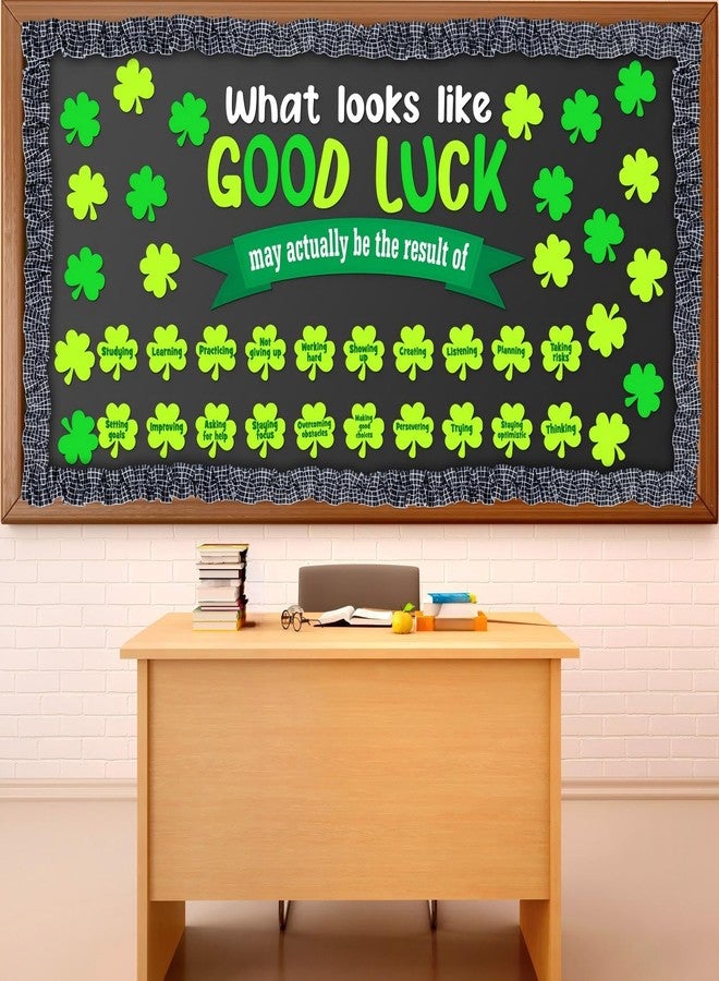 Feifeiya 80 Pcs St. Patrick's Day Bulletin Board March Bulletin Board Inspirational DIY Shamrock Cutouts with White Black Burlap Border for Irish Festival Party Favor Supplies Toddler Classroom Wall Decor - Image 1