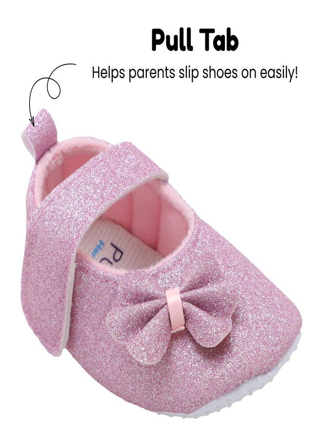 PureSole Party Booties for Baby Girls 9-12 Months | Sparkling Glitter Finish Baby Shoes with Memory Foam Insole | 100% Cotton Lining, Velcro Closure & Anti-Skid Sole | Perfect for Birthdays, Celebrations, Photoshoots, Parties & More (Pink) - Image 5