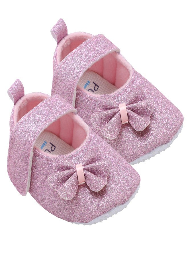PureSole Party Booties for Baby Girls 9-12 Months | Sparkling Glitter Finish Baby Shoes with Memory Foam Insole | 100% Cotton Lining, Velcro Closure & Anti-Skid Sole | Perfect for Birthdays, Celebrations, Photoshoots, Parties & More (Pink) - Image 1
