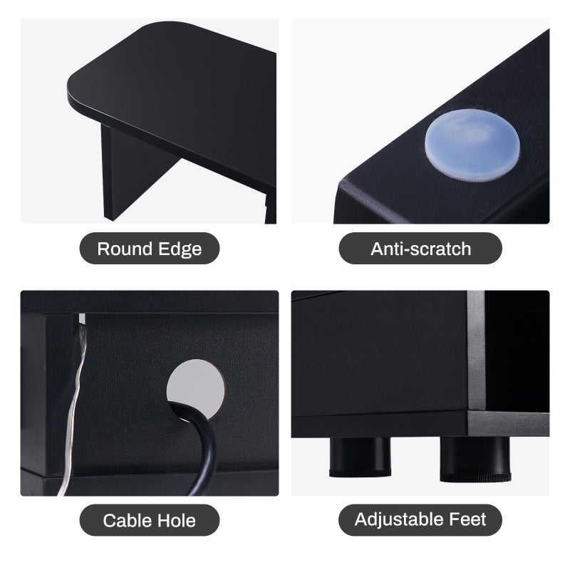 Artswish Adjustable Monitor Riser Stand with Power Outlet & Light Strip, Expand to 45 Inch, Computer Desk Shelf with Sliding Door, Desk Organization for Office, Gaming Room, with Storage, Black - Image 5