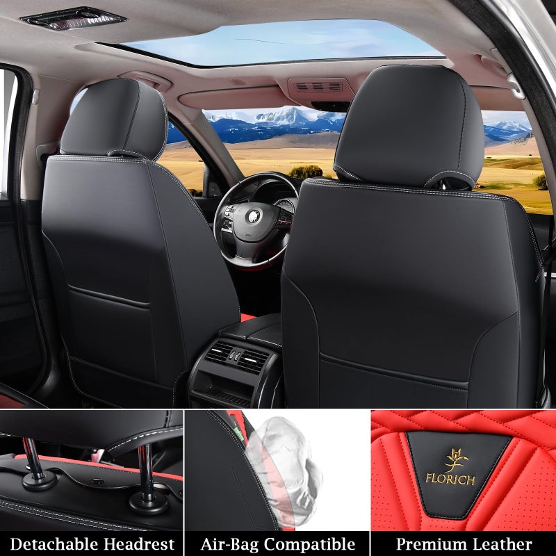 FLORICH Seat Covers for Cars, Waterproof Seat Covers, Leather Car Seat Covers 2 Pack, Universal Seat Cushion Protector for Most Cars Trucks SUV-Black&Red - Image 3