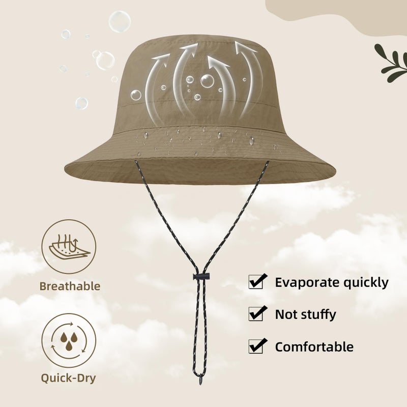 Durio Waterproof Bucket Hats for Woman UPF 50+ Sun Hat UV Protection Packable Rain Hats for Women Lightweight Hiking Hat Khaki One Size - Image 5