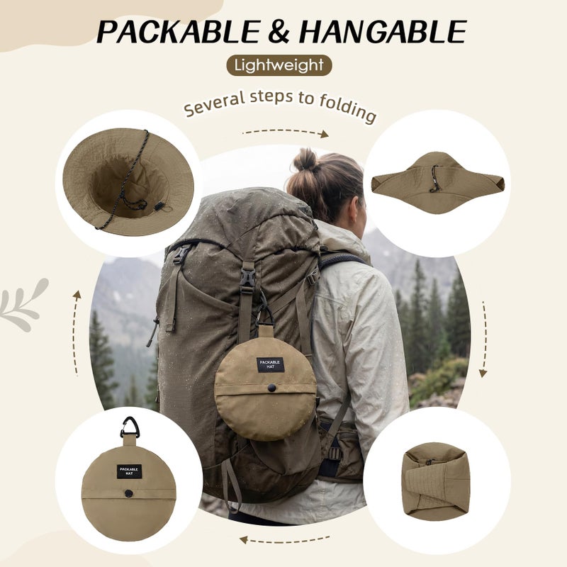 Durio Waterproof Bucket Hats for Woman UPF 50+ Sun Hat UV Protection Packable Rain Hats for Women Lightweight Hiking Hat Khaki One Size - Image 4